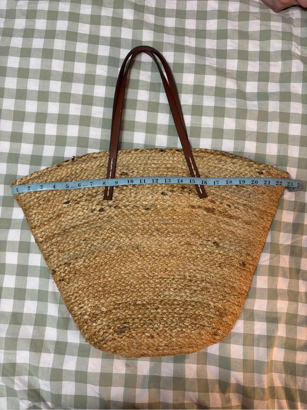 Mango Woven Straw Tote Bag with Brown Leather Handles - Natural - Picture 5 of 6